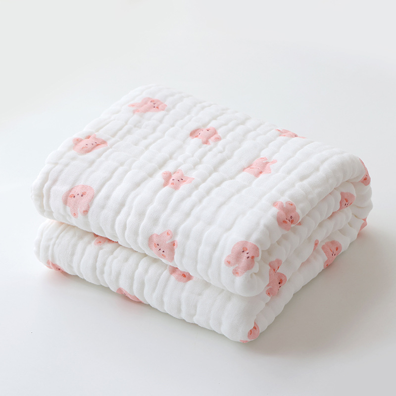 Csecsemő 12 réteg géz fürdőtörölköző – pamut, seersucker, rajzolt minta, 400–500 g