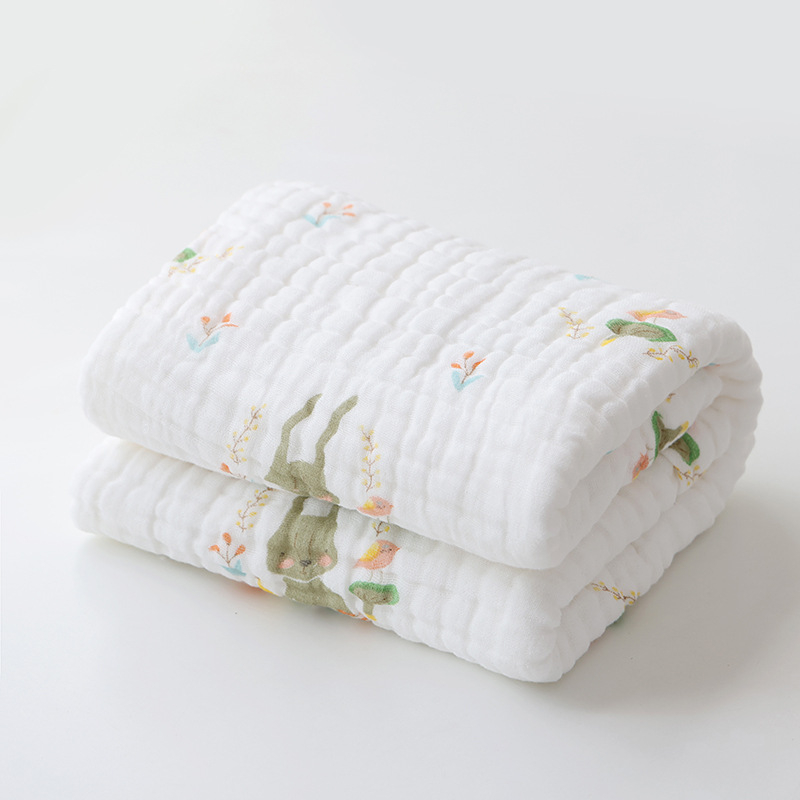 Csecsemő 12 réteg géz fürdőtörölköző – pamut, seersucker, rajzolt minta, 400–500 g