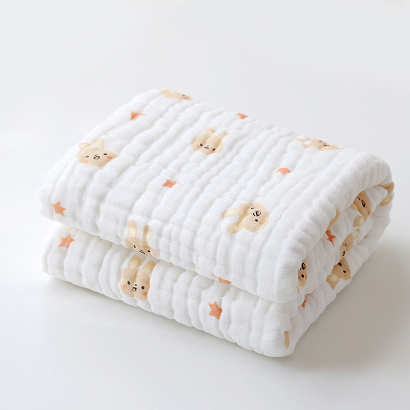 Csecsemő 12 réteg géz fürdőtörölköző – pamut, seersucker, rajzolt minta, 400–500 g