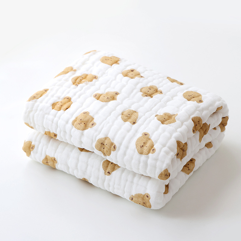 Csecsemő 12 réteg géz fürdőtörölköző – pamut, seersucker, rajzolt minta, 400–500 g