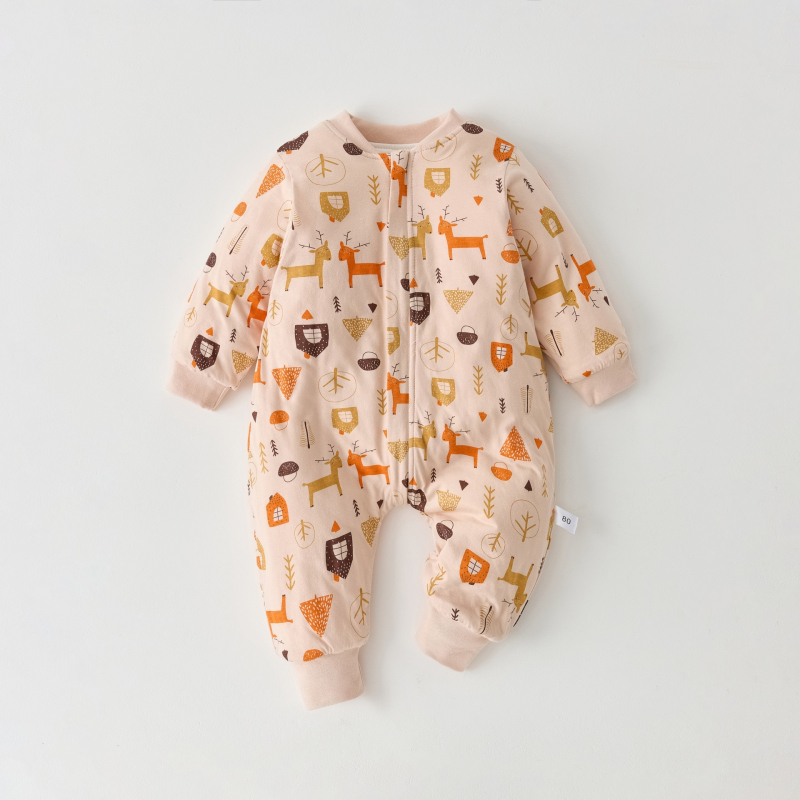 Vastag pamut alvózsák babáknak és kicsiknek, szétválasztható lábakkal a rúgások megelőzésére, állatmintás, belső bélés 100% pamut, töltet tiszta pamut
