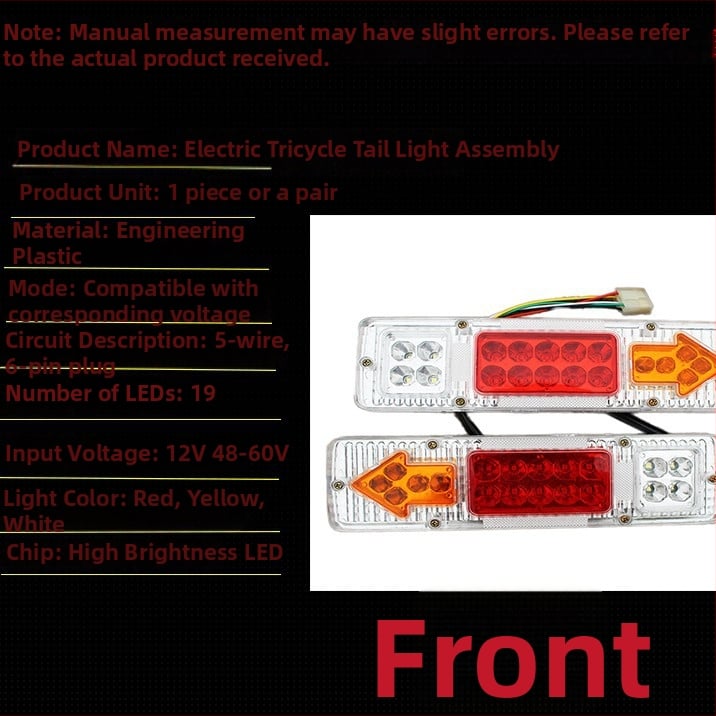 LED zadné svetlo pre elektrické trojkolové vozidlo s brzdovým svetlom, smerovým a jazdným svetlom – univerzálne 12V/48V/60V