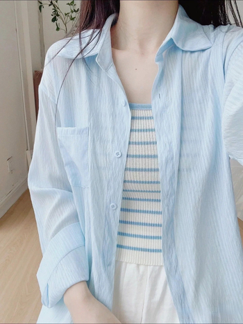 Cămașă din material Ice Silk, mâneci lungi, guler polo, amestec poliester-nylon