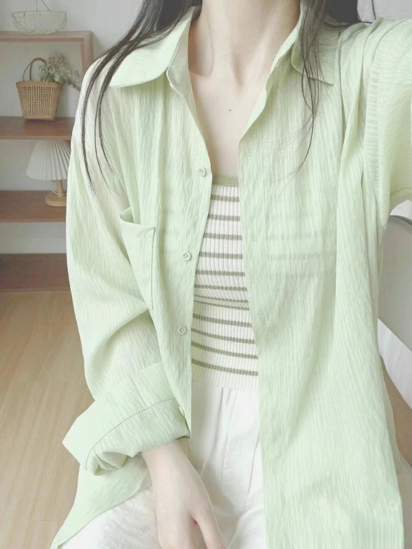 Cămașă din material Ice Silk, mâneci lungi, guler polo, amestec poliester-nylon