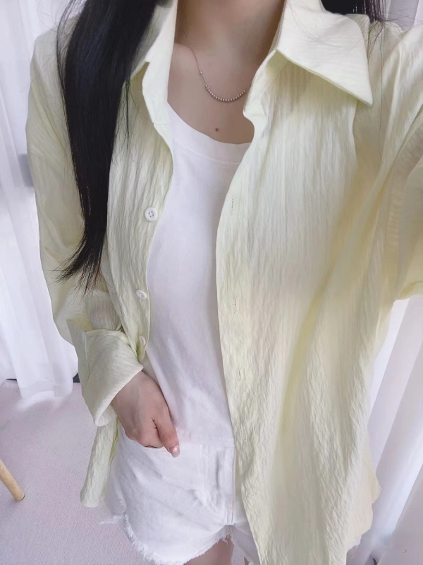 Cămașă din material Ice Silk, mâneci lungi, guler polo, amestec poliester-nylon