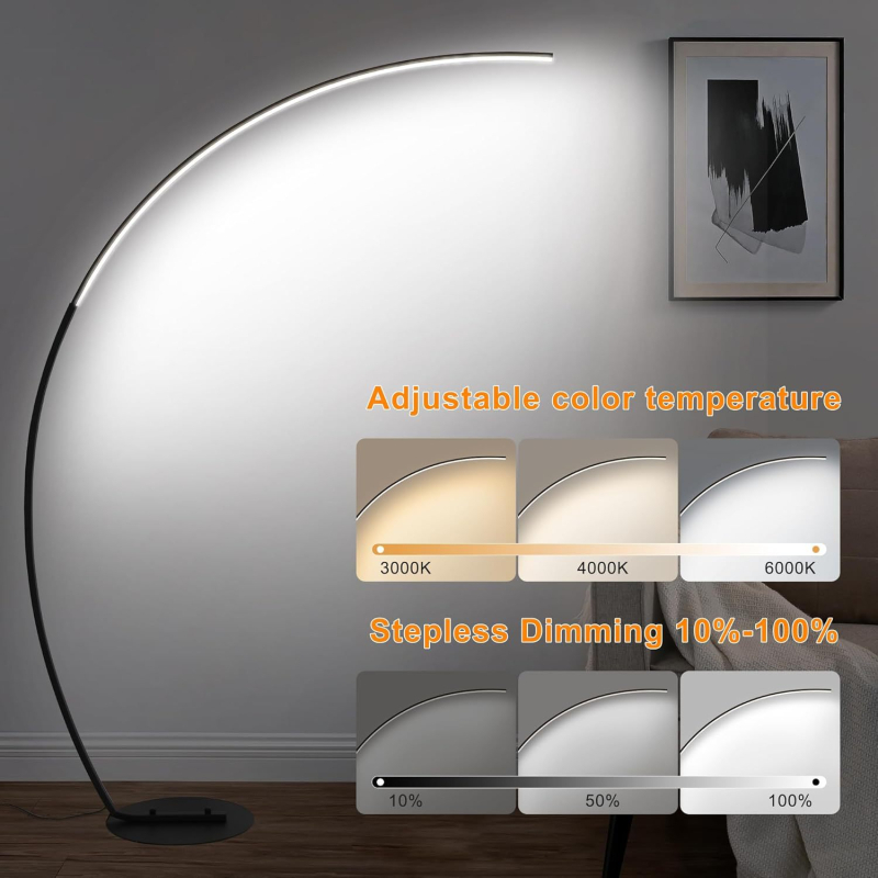 Görbült álló lámpa LED-es testtel, ABS árnyékoló, megvilágítási terület 10–15㎡, CRI ≥95 a nappaliba és hálószobába