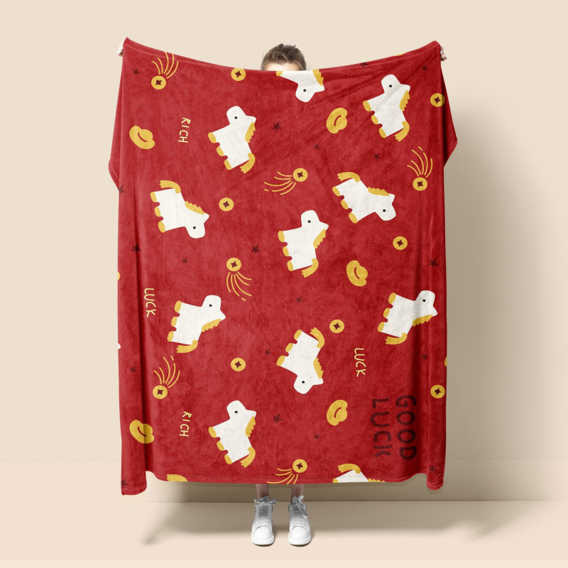 Flanel deka – Godina konja, Poliester vlakno, Geometrijski uzorak, Pogodno za sve sezone, Personalizirano