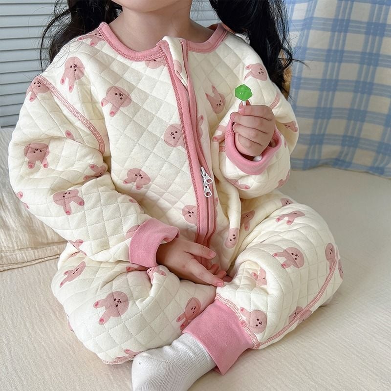 Dječja pidžama-onesie s flis podstavom, debeli zimski komfor za bebe i djecu – karikatura uzorak