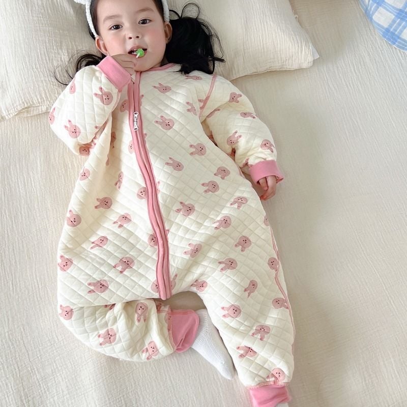 Dječja pidžama-onesie s flis podstavom, debeli zimski komfor za bebe i djecu – karikatura uzorak