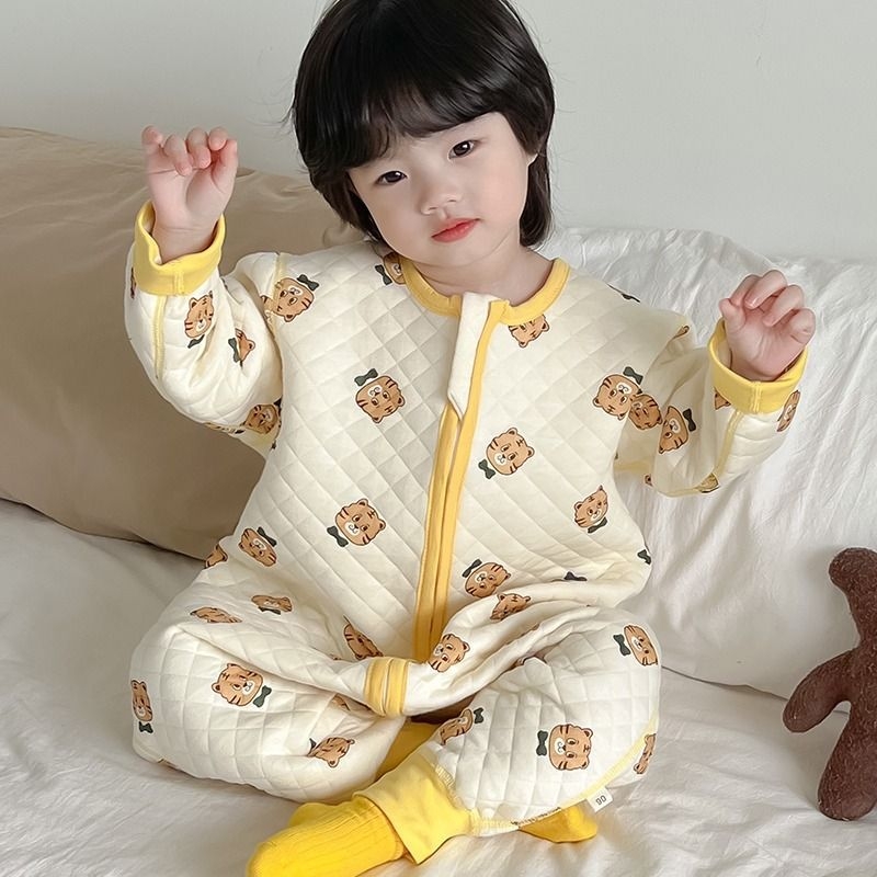 Dječja pidžama-onesie s flis podstavom, debeli zimski komfor za bebe i djecu – karikatura uzorak