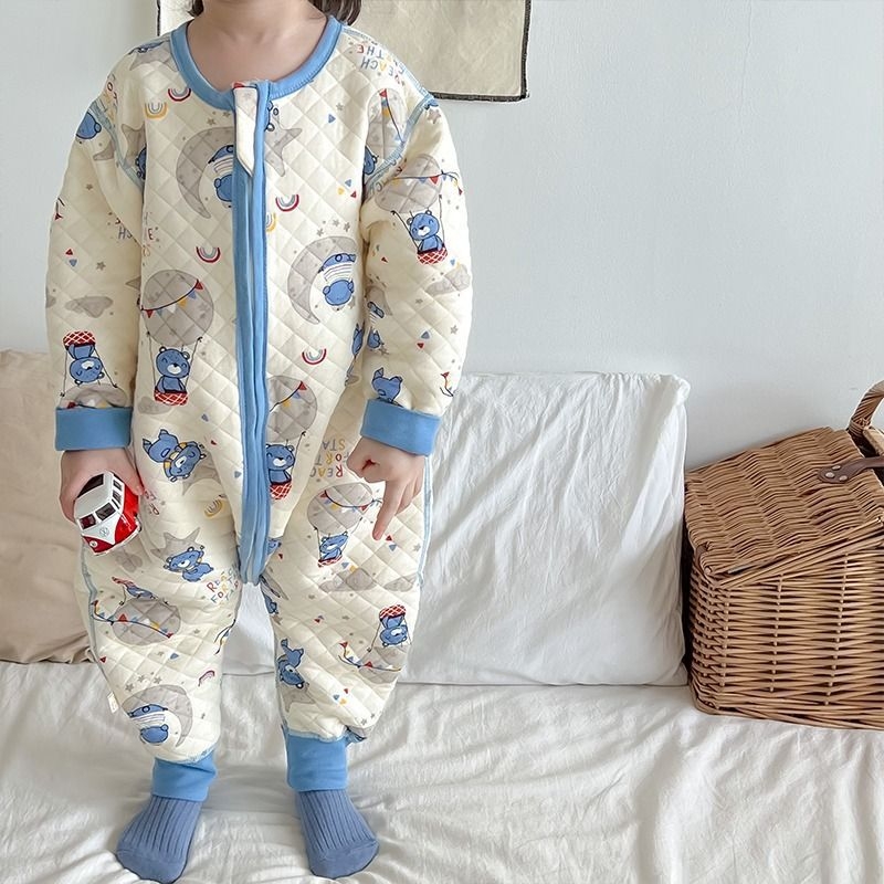 Dječja pidžama-onesie s flis podstavom, debeli zimski komfor za bebe i djecu – karikatura uzorak