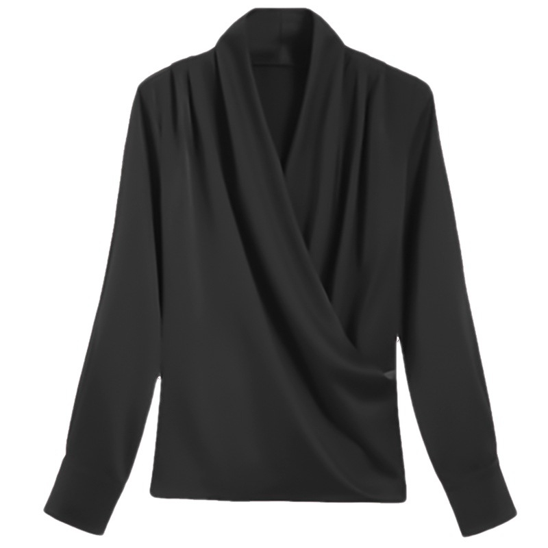 Saten košulja s V-izrezom, dugi rukavi, široki kroj, duljina 50-65 cm