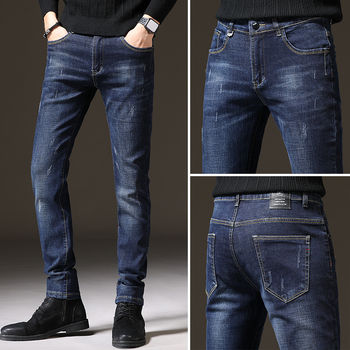 Muške traperice ravnog kroja, uski kroj, pamuk-elastan denim, fleece unutarnja podstava, za jesen
