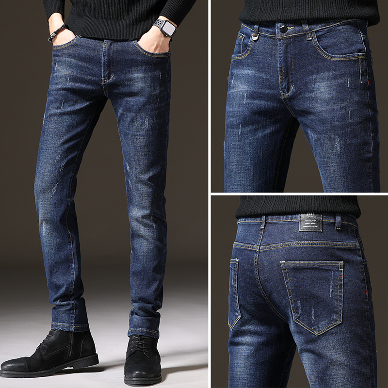 Muške traperice ravnog kroja, uski kroj, pamuk-elastan denim, fleece unutarnja podstava, za jesen
