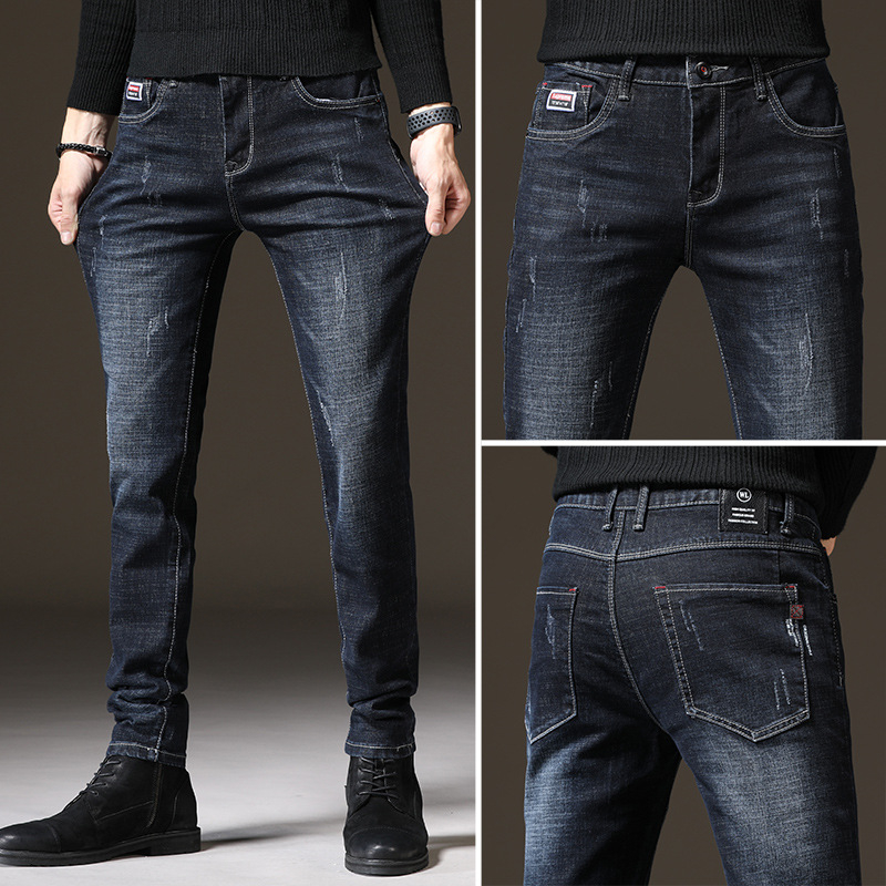 Muške traperice ravnog kroja, uski kroj, pamuk-elastan denim, fleece unutarnja podstava, za jesen