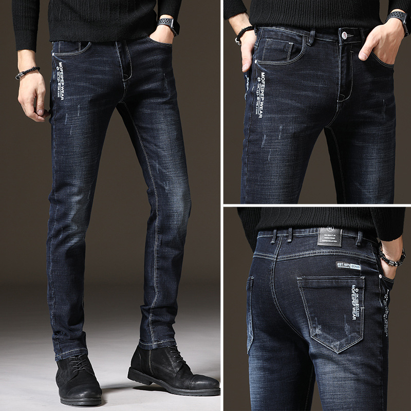 Muške traperice ravnog kroja, uski kroj, pamuk-elastan denim, fleece unutarnja podstava, za jesen