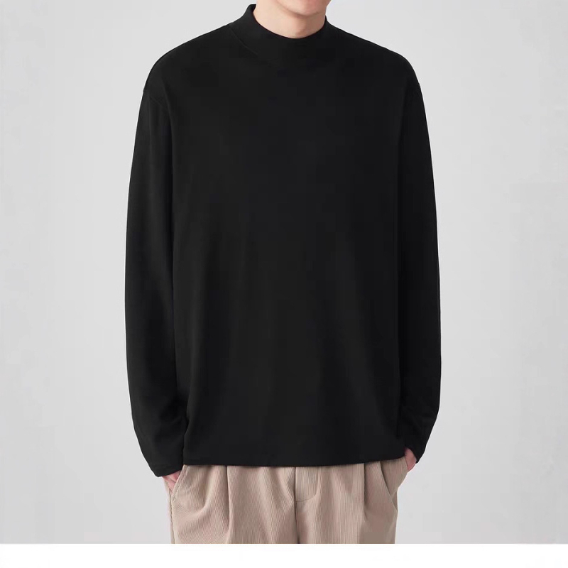 Muški debeli pamučni T‑shirt s dugim rukavima, pliš unutrašnjom, srednji ovratnik, zimski osnovni komad