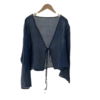 Női ramie-konop keverékű ing kínai stílusban, hosszú ujjak, V-nyakú, kötős záródás, rövid hosszúság