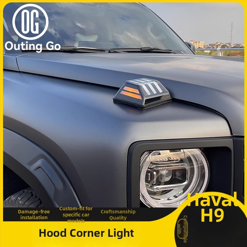 Vonkajší dekoratív svetelný modul pre úpravu osvetlenia kapoty pre Haval H9 – model so svetelnou mriežkou, ABS; osvetlenie kapoty, plynulý smerový signál, denné svetlo