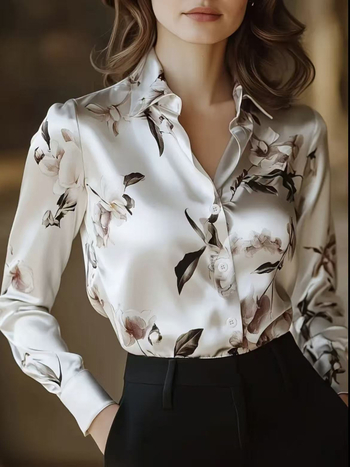 Košulja s dugim rukavima, print, ovratnik košulje, srednja duljina, poliester, elegantan gradski stil