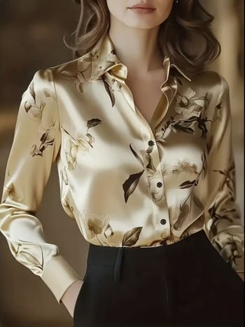 Košulja s dugim rukavima, print, ovratnik košulje, srednja duljina, poliester, elegantan gradski stil