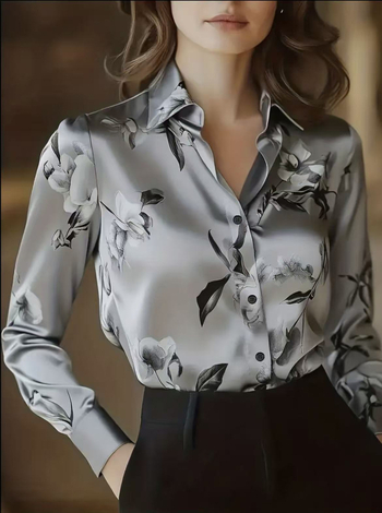 Košulja s dugim rukavima, print, ovratnik košulje, srednja duljina, poliester, elegantan gradski stil