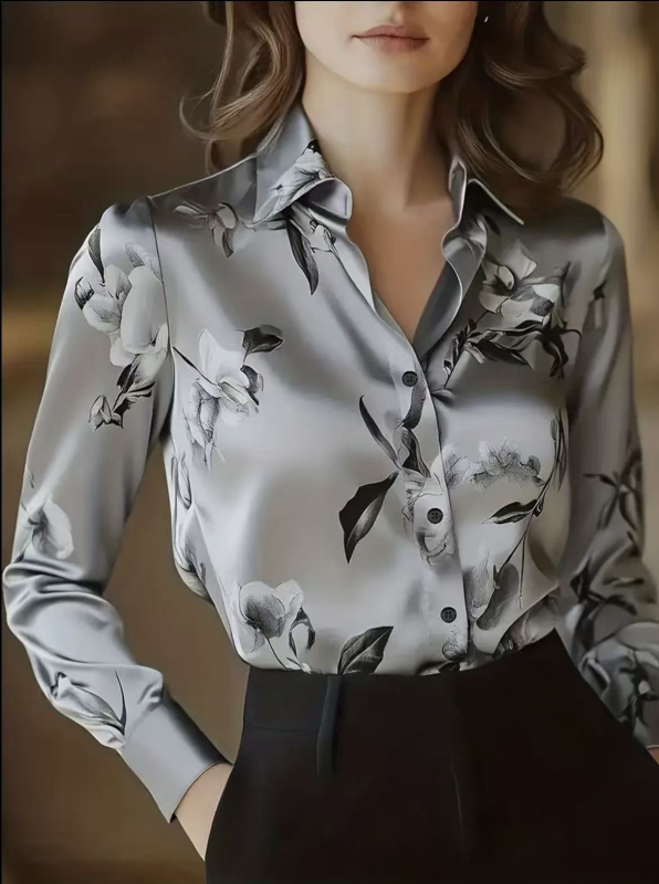 Košulja s dugim rukavima, print, ovratnik košulje, srednja duljina, poliester, elegantan gradski stil