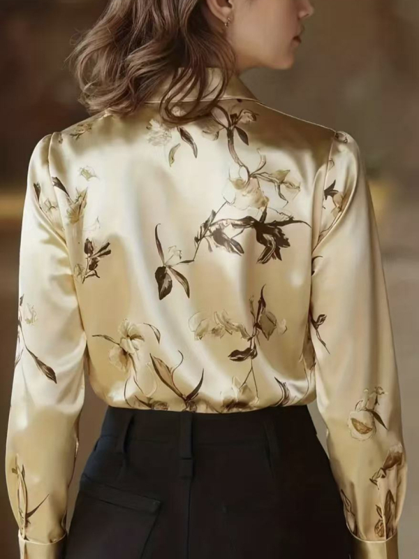 Košulja s dugim rukavima, print, ovratnik košulje, srednja duljina, poliester, elegantan gradski stil