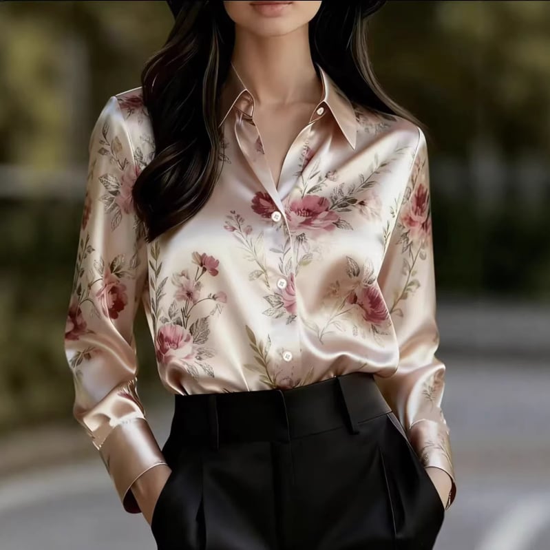 Košulja s dugim rukavima, print, ovratnik košulje, srednja duljina, poliester, elegantan gradski stil