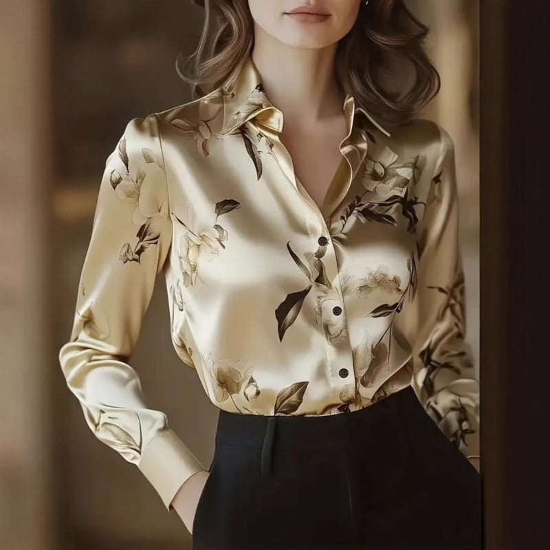Košulja s dugim rukavima, print, ovratnik košulje, srednja duljina, poliester, elegantan gradski stil