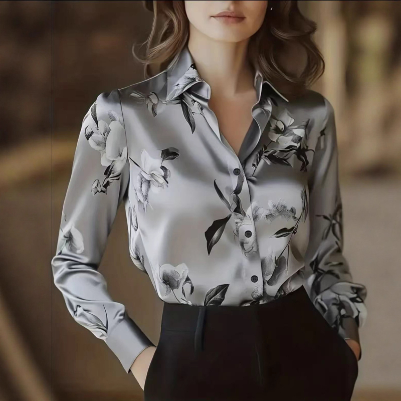 Košulja s dugim rukavima, print, ovratnik košulje, srednja duljina, poliester, elegantan gradski stil