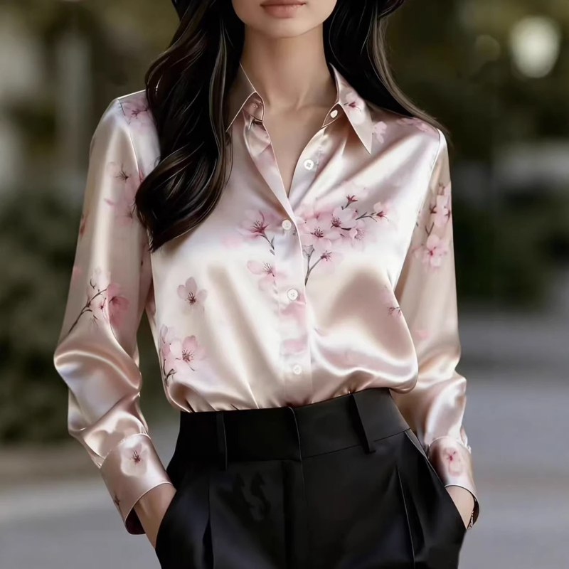Košulja s dugim rukavima, print, ovratnik košulje, srednja duljina, poliester, elegantan gradski stil