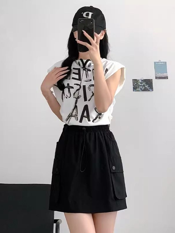 Suknja A-linije, poliester 70–80% sadržaja, ljeto 2024, casual japansko-korejski stil