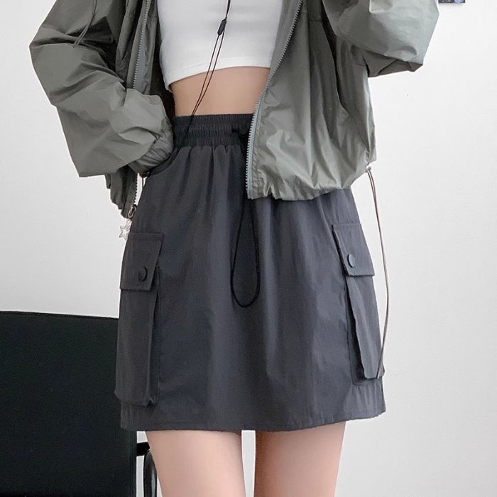 Suknja A-linije, poliester 70–80% sadržaja, ljeto 2024, casual japansko-korejski stil