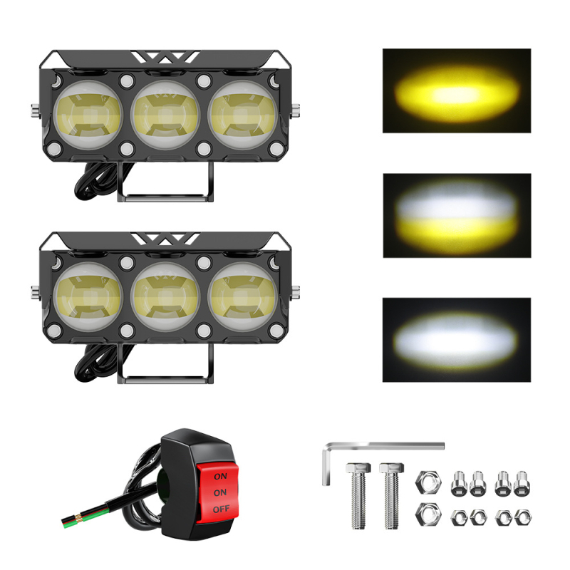 LED motociklističko prednje svjetlo s tri leće, aluminijsko kućište, IP68, DC 12-85V