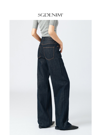 Traperice visokog struka, širokih nogavica, dugačke do poda, denim, 90-95% pamuka, enzimsko pranje, jesen-zima 2025, elegantan poslovni stil