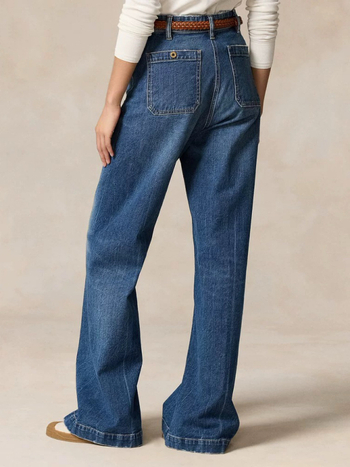 Ann Revan traperice od pamuka, široke nogavice, srednji struk, zatvarač sprijed, 95% pamuk, casual gradski stil