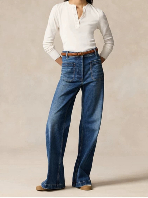 Ann Revan traperice od pamuka, široke nogavice, srednji struk, zatvarač sprijed, 95% pamuk, casual gradski stil