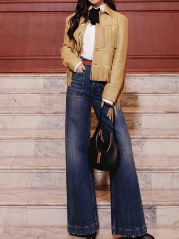 Ann Revan traperice od pamuka, široke nogavice, srednji struk, zatvarač sprijed, 95% pamuk, casual gradski stil