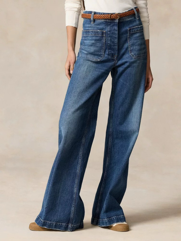 Ann Revan traperice od pamuka, široke nogavice, srednji struk, zatvarač sprijed, 95% pamuk, casual gradski stil