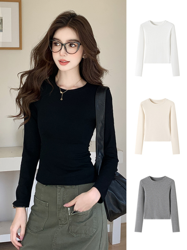 H583 Ženska slim fit majica s dugim rukavima, okrugli izrez, jednobojna viskoza, casual stil, proljeće 2025