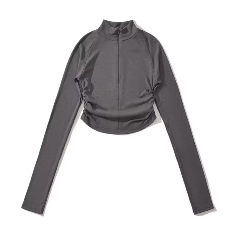 Cipzáros szűk fazonú T-shirt félmagas gallérral, hosszú ujjú, kötött pamut anyag 90–95%