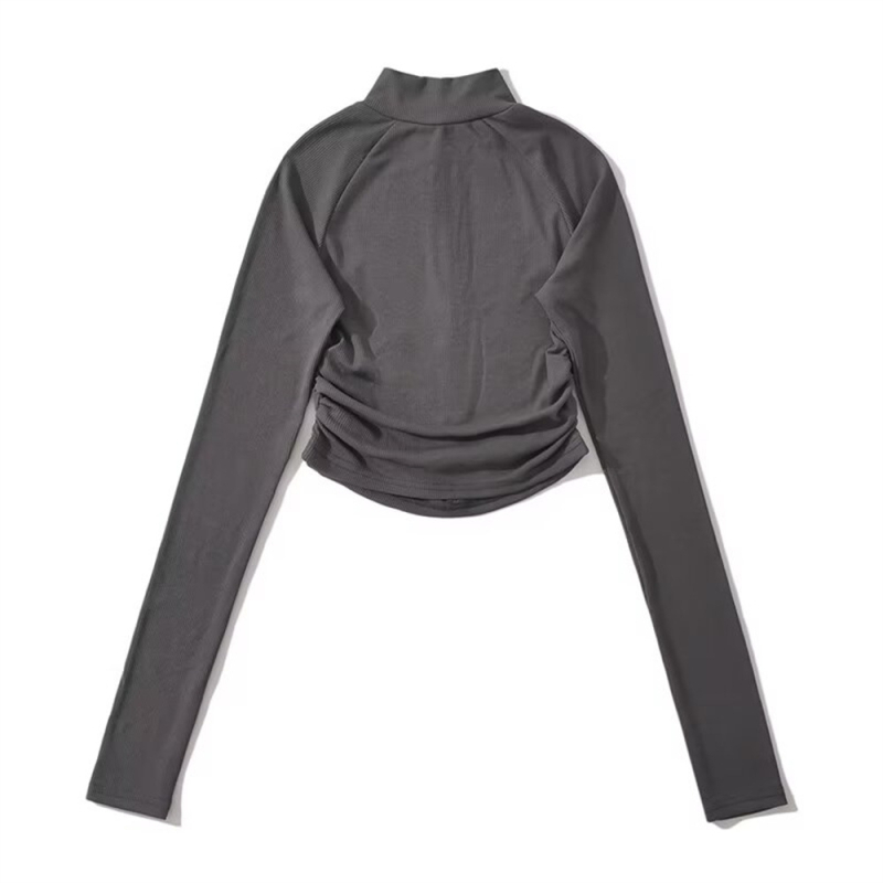 Cipzáros szűk fazonú T-shirt félmagas gallérral, hosszú ujjú, kötött pamut anyag 90–95%