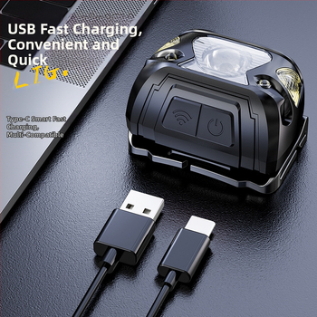 LED szenzoros fejlámpa hosszú üzemidejű akkumulátorral, USB töltéssel, 5W LED, 800 mAh akkumulátor, ideális horgászathoz, kirándulásokhoz és szabadban kerékpározáshoz