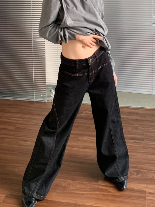 Traperice od denima s ravnim krojem, visokim strukom, srednja debljina, 50–70% pamuka, casual stil