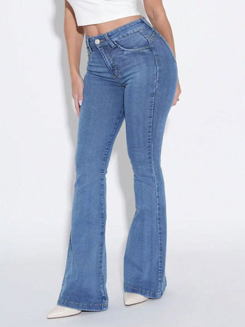 Ženske Bootcut traperice - Slim fit, srednji porast struka, rastezljivi denim, 50–70% pamuk-poliester, ljeto 2025