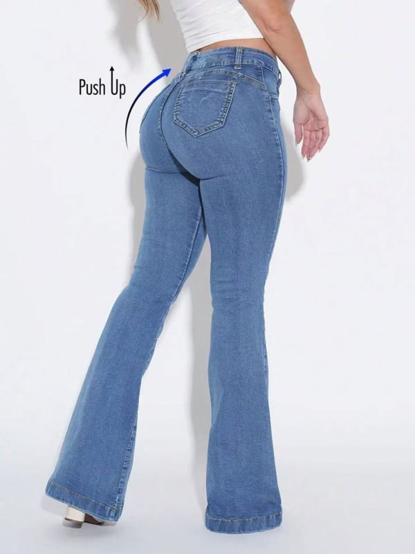 Ženske Bootcut traperice - Slim fit, srednji porast struka, rastezljivi denim, 50–70% pamuk-poliester, ljeto 2025