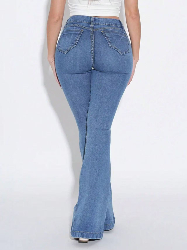 Ženske Bootcut traperice - Slim fit, srednji porast struka, rastezljivi denim, 50–70% pamuk-poliester, ljeto 2025