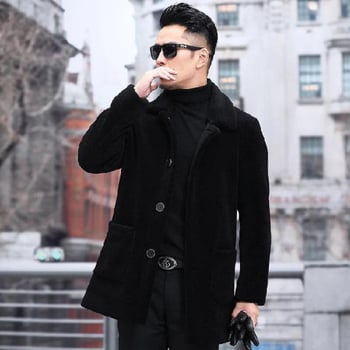 Férfi vastag fleece-betétes báránygyapjú dzseki, koreai stílusú, szélálló gyapjú anyag 70% poliészter, lazán szabott