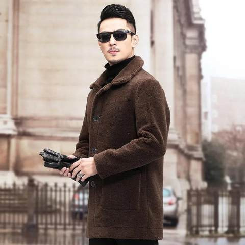 Férfi vastag fleece-betétes báránygyapjú dzseki, koreai stílusú, szélálló gyapjú anyag 70% poliészter, lazán szabott